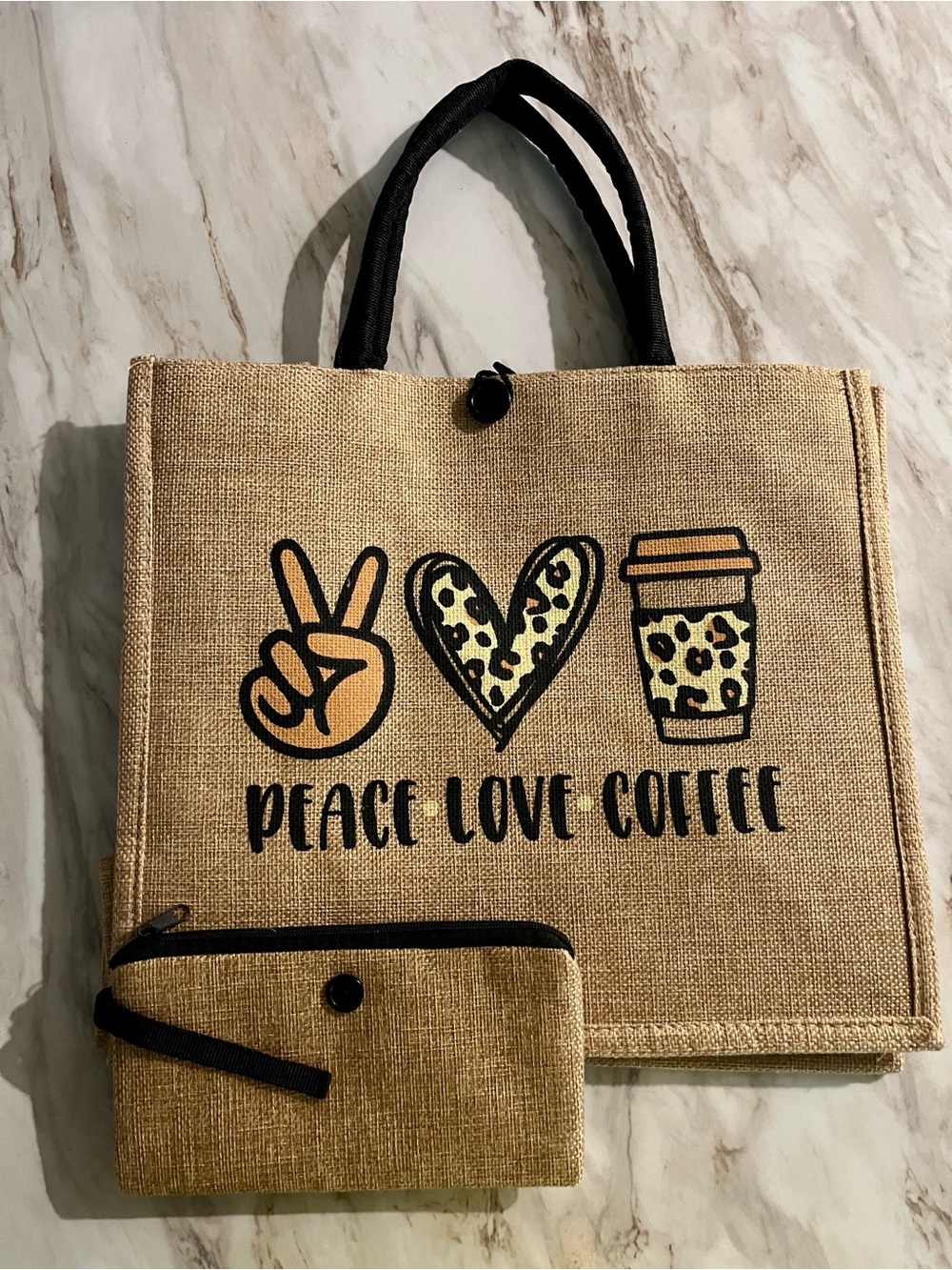 Peace Love Coffee Tote Bag with Wallet Purse